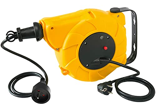 Electraline 100236 Kabeltrommel/Automatischer Kabelaufroller 10 (8+2 mt Kabel, für Wand-und Deckenmontage) gelb