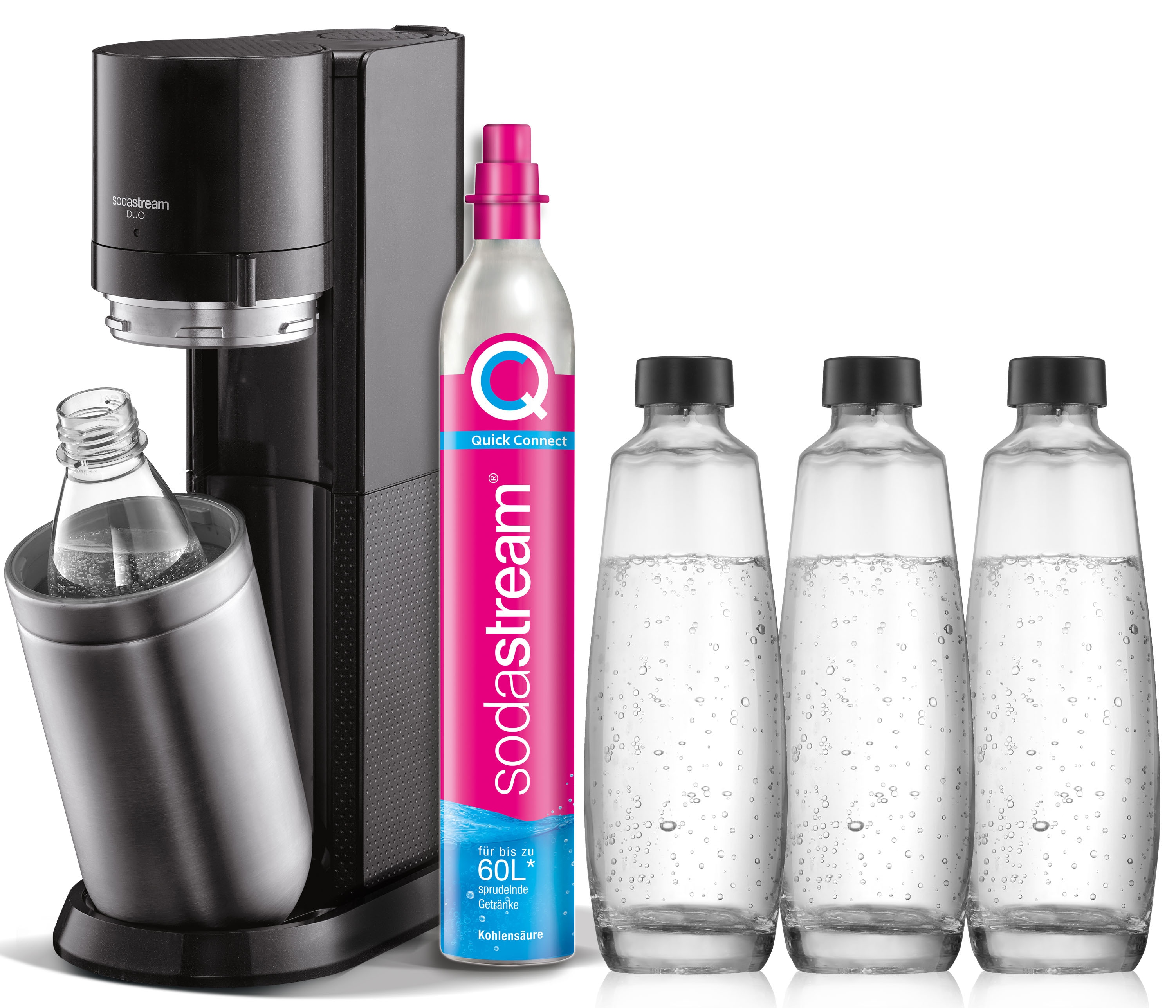 SodaStream Wassersprudler "DUO Vorteilspack", (Set, 6 tlg.), SodaStreamSprudler DUO+CO2Zylinder,+Glasflaschen+Kunststoff-Flasche