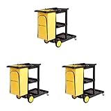 AmazonCommercial Reinigungswagen mit Reißverschlusstasche und 2 Ablageflächen, 3er Packung