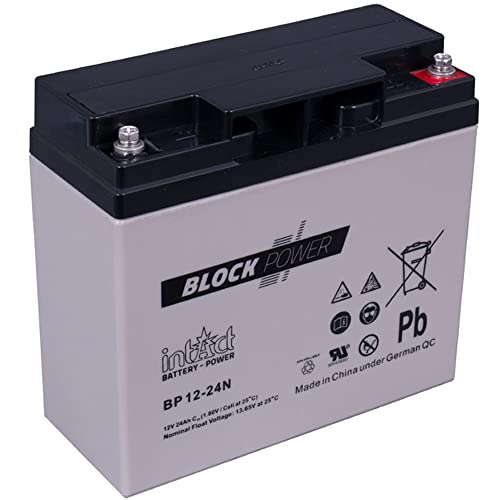 intAct Block-Power BP12-24N, 12V 24 Ah, Hochwertige und zuverlässige Versorgungsbatterie, Wartungsfreie AGM-Batterie