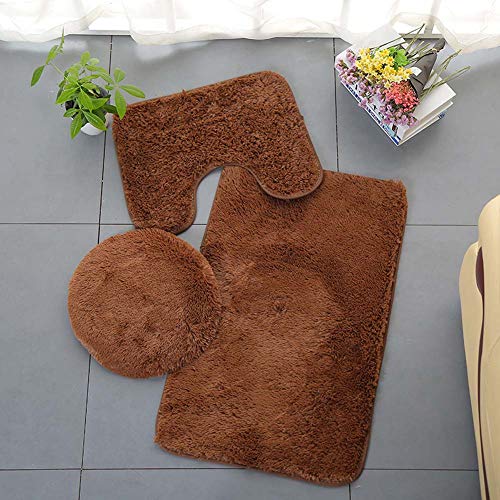 Homieco Jednokolorowy dywanik łazienkowy, 3-częściowy, miękki, chłonny, antypoślizgowy zestaw dywaników łazienkowych, dywan i Pokrywa sedesu, zmywalny, brązowy
