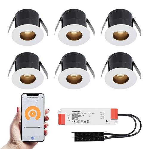 HOFTRONIC Olivia - 6er Mini LED Einbaustrahler 12v Weiß - Smart Home - WiFi + Bluetooth - IP44 Wasserdicht Dimmbar - 2700K Warmweiß - Google Home, Amazon Alexa & Siri - für Terrassendach & Bad