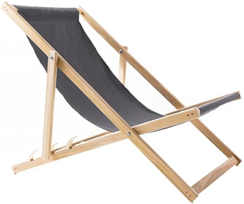WOODOK Liegestuhl Klappbar - Gartenliege Klappbar bis 120kg, Sonnenliege aus Buchenholz ohne Armlehne - 3-Stufige Rückenlehnenverstellung (Grau)