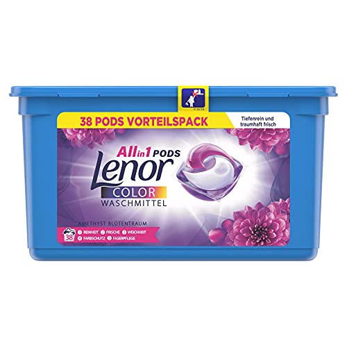 Lenor Waschmittel Pods All-in-1, Color Waschmittel, 38 Waschladungen, Amethyst Blütentraum