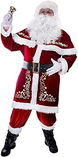 NAIQIALUO Weihnachtsmann-Kostüm für Männer, 12-teiliges Set, roter Anzug, Herrenkostüm, Weihnachtsmann, Weihnachtsmann-Kostüm für Erwachsene, Kostüme, Deluxe-Weihnachtsmann-Kostüm aus Samt XXL