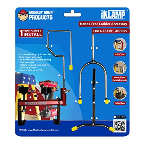 Monkey Klamp patentierter Universal-Leiter-Werkzeughalter, perfekt für Farbeimer, Werkzeugtaschen, Elektrowerkzeuge und mehr, A-Rahmen-Stufenleiter, Sicherheitszubehör (Monkey Klamp)
