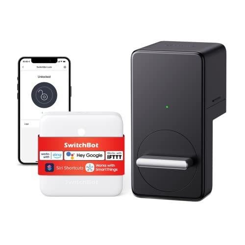 SwitchBot WiFi Smart Lock & Hub Mini Kit, smartes Türschloss, intelligentes Türschloss für das Öffnen, Schließen der Tür per App, Alexa und Google Assistant, nachrüstbares elektronisches Türschloss