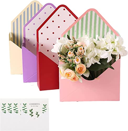 Papier Tasche, Blumen Geschenktasche, 4 Sets Blumen-Umschlagboxen, Floristen-Blumenstrauß-Verpackung, Geschenkbox, Umschlag-Papierboxen mit Grußkarten (4 Sets-A) (Farbe: 4 Sets (Size : 4 Sets a)