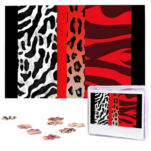Roter Leopard und Zebra Tierpuzzles 1000 Teile personalisierte Puzzles Fotos Puzzle für Familie Bild Puzzle für Erwachsene Hochzeit Geburtstag (74,9 x 50 cm)