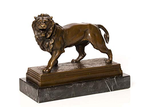 aubaho Bronzefigur Löwe Bronzeskulptur Marmorsockel Figur Lion Skulptur Antik-Stil