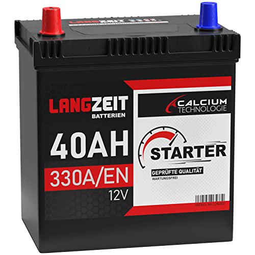 LANGZEIT ASIA Autobatterie 40Ah 12V 330A/EN ASIA Batterie Plus-Pol Links 30% mehr Startleistung ersetzt 35Ah 36Ah 38Ah 42Ah
