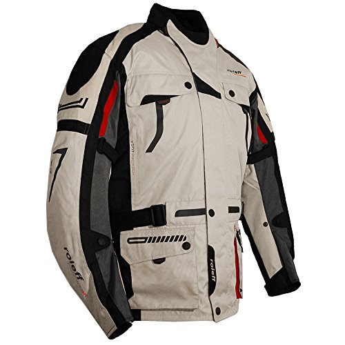 Helle Motorradjacke mit Protektoren, Belüftungssystem, Klimamembrane und herausnehmbarem Thermofutter von Roleff Racewear