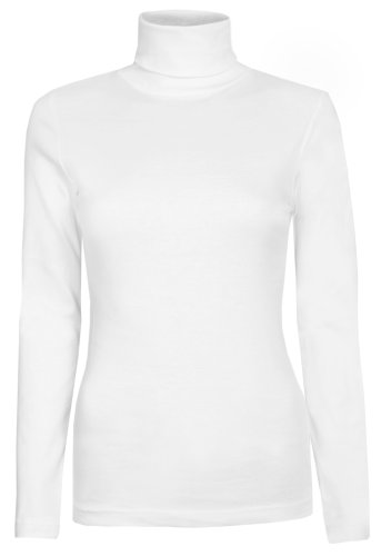Brody & Co Damen Rollkragen-Pullover,, exklusive, Unifarben, für den Winter und Skifahren, Stretch-Qualität, Baumwoll-Jersey Gr. 34-36, weiß