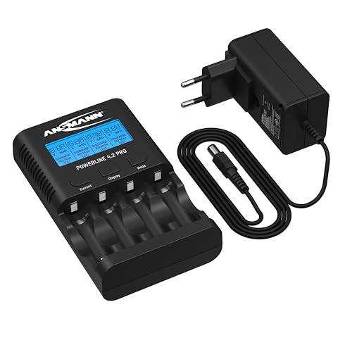 ANSMANN Batterieladegerät für 4X AA/AAA NiMH Akkus - Ladegerät mit 5 Ladeprogrammen: Laden, Entladen, Testen, Refresh, Schnellladen + USB-Lader - Powerline 4.2 Pro Akku-Ladegerät