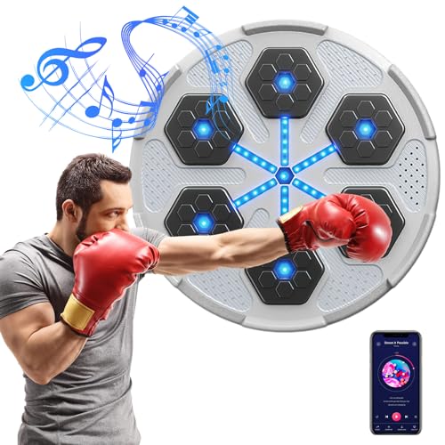 Vulaop Musik-Boxmaschine,Smart Music Electronic Boxing Machine mit 6 Lichtern und Bluetooth-Sensor, USB Wiederaufladbar Boxmaschine für Agility Training Wall Mounted Boxing Machine (Weiß)