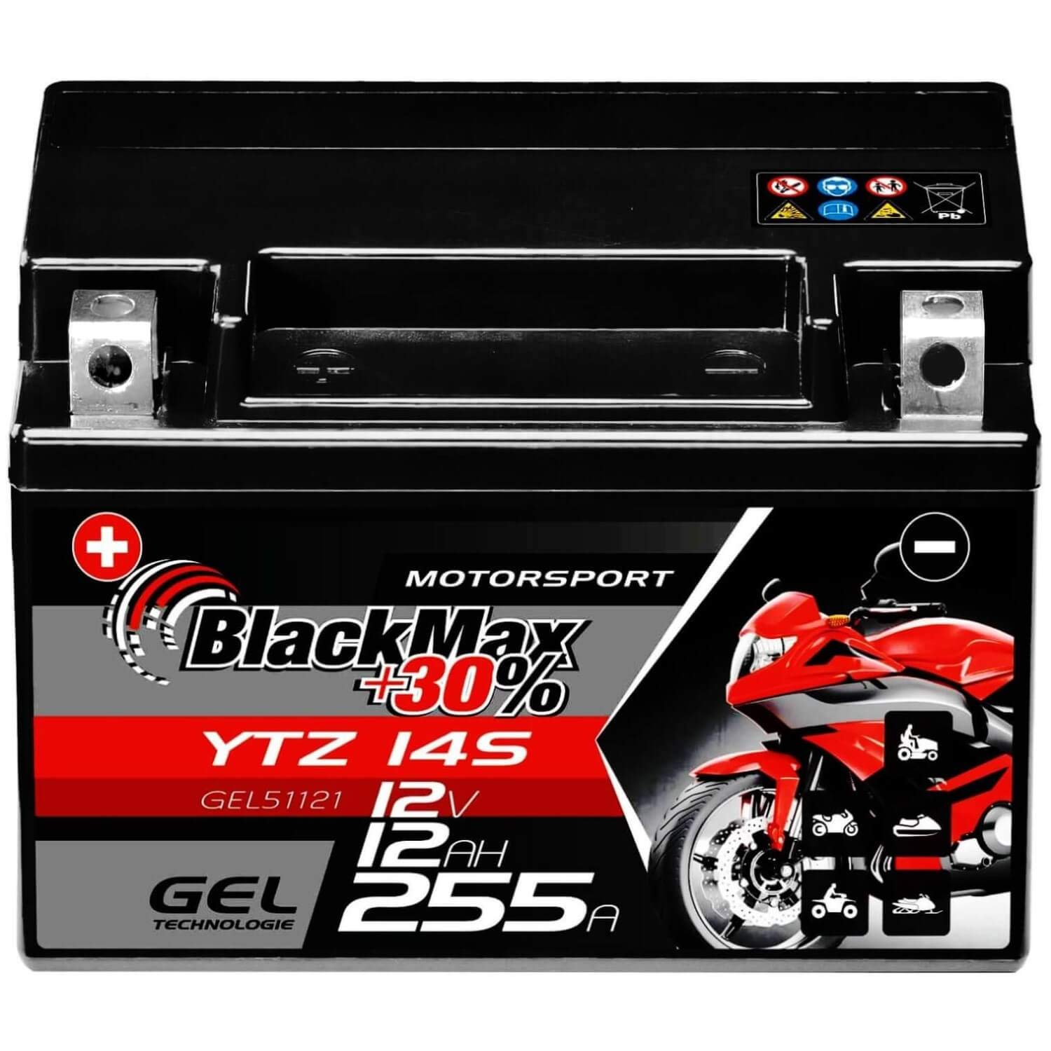 BlackMax YTZ14S Motorradbatterie GEL 12V 12Ah YTZ14-4 Batterie GTZ14-4 YTZ14-S