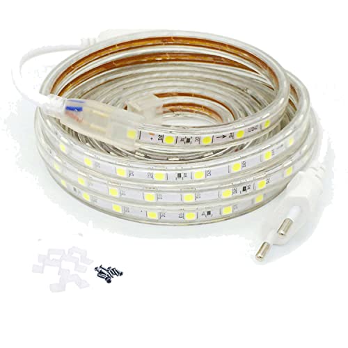 FOLGEMIR 8m Kalt Weiß LED Band, 220V 230V Lichtleiste, 60 Leds/m Strip, IP65 Lichtschlauch, milde Hintergrundbeleuchtung