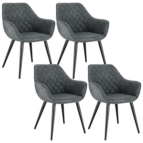 WOLTU Esszimmerstühle BH231gr-4 4er Set Küchenstühle Wohnzimmerstuhl Polsterstuhl Design Stuhl mit Armlehne Grau Gestell aus Stahl Stoffbezug