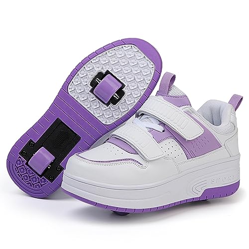 XRDSHY Schuhe Mit Rollen für Kinder Junge Mädchen, Sportschuhe mit Rollen Skateboard Schuhe Kind Kinderschuhe Mit Rollen Skate Schuhe Trainer Sneakers Rollen Schuhe, Lila-EU39