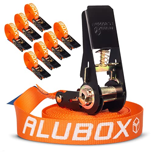 Alubox Spanngurt mit Ratsche 25mm breit orange Belastbarkeit 800kg Ratschengurt TÜV G/S geprüft - Länge 4m - 8 Stück