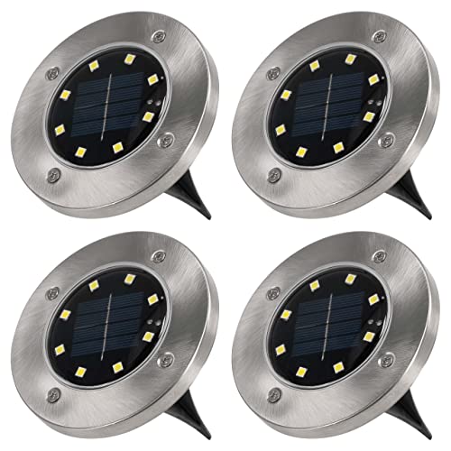 Nexos Solar Bodenstrahler 4er Set mit 3 LED weiß aus Edelstahl Einbauleuchte 12 cm Wegbeleuchtung Wegmarkierung Gartenbeleuchtung Gehweg Treppenlicht