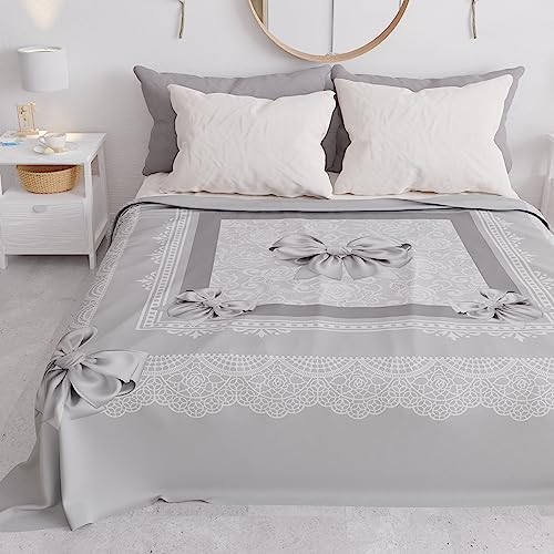 PETTI Artigiani Italiani - Tagesdecke für Einzelbett für Frühling und Sommer, leichte Einzelbettdecke, Bettdecke, Schleife Grau 100% Made in Italy