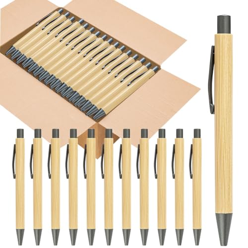 Wisboey 100 Stück Bambus-Stifte, Großpackung, Bambusstifte, Gravur, Kugelschreiber, Geschenkstift, Großpackung, Hohe Qualität