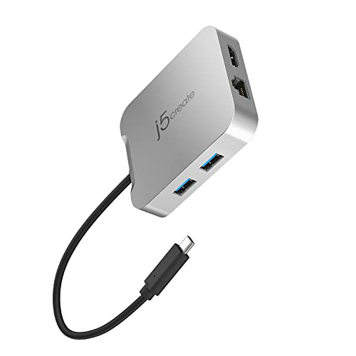 j5create USB C Hub [Works with Chromebook Certified] - 4K 60Hz HDMI, 100W PD, 2 x USB-A, Ethernet | für MacBook, ChromeBook, XPS, Surface Pro (JCD391)