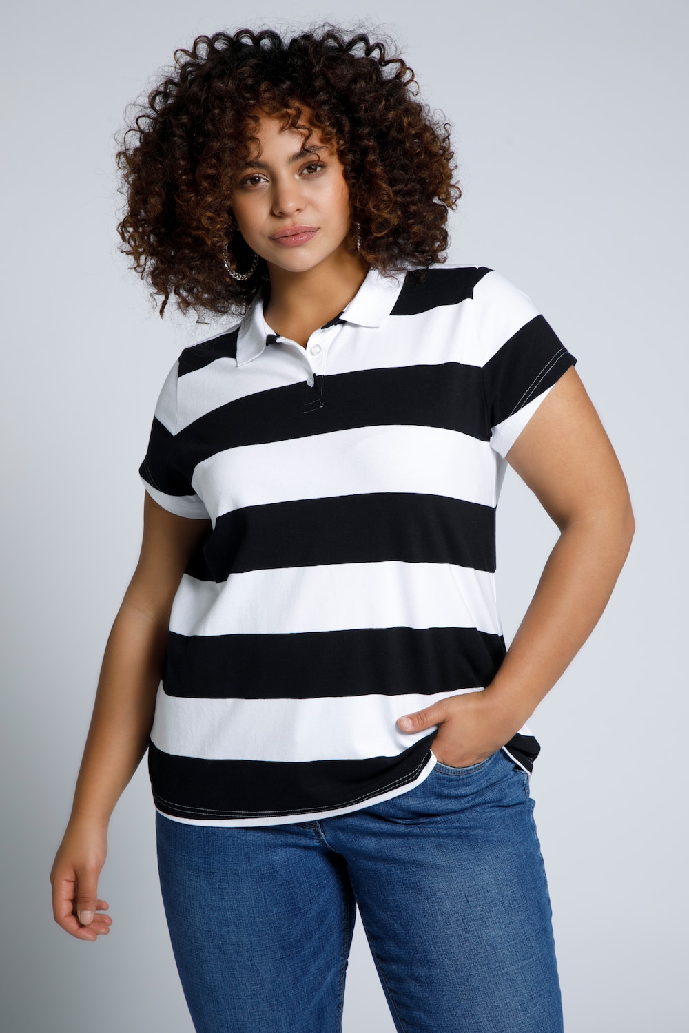 Große Größen Polo Shirt, Damen, schwarz, Größe: 38/40, Baumwolle, Studio Untold