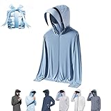Donubiiu Leichte Sonnenschutzkleidung für Herren/Damen, Lightweight Sun Protection Clothing Ice Silk Hoodie Shirts Jacket (Light Blue,4XL)