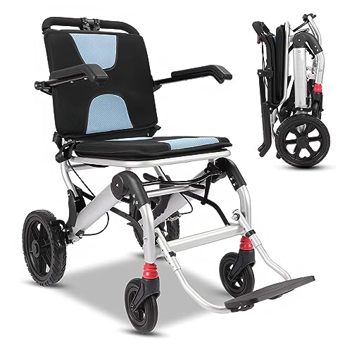 GHBXJX Rollstuhl Faltbar Leicht bis 150 kg Belastbar Reiserollstuhl, Ultraleicht Rollstühle für die Wohnung und Unterwegs, Transportrollstühle, Aluminium, 41cm Sitzbreite, 10.8 kg