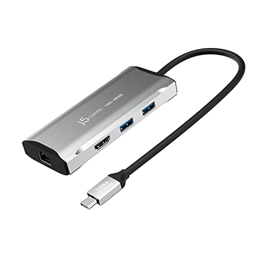 j5create USB C Hub - 4K 60Hz HDMI, 2 USB-A 10Gbps, USB-C 10Gbps mit PD 100W, Ethernet, | Multiport Adapter für MacBook, ChromeBook, XPS, Surface Pro (JCD392)