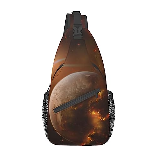 Galaxy Space Planet Print Sling Rucksack, leichte faltbare Umhängetasche | wasserabweisender Schulterrucksack für den täglichen Gebrauch, Schwarz , Einheitsgröße