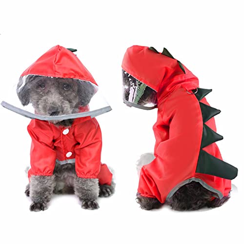 Hunde-Regenmantel mit Kapuze, wasserdichte Hundejacke, reflektierender Overall, Outdoor-Bekleidung mit Mesh-Futter, leicht und atmungsaktiv (Size : S-XXL) Red-S