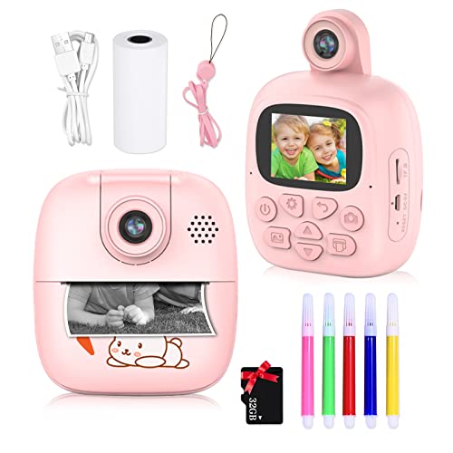 VIKILEE Instant Print Kinderkamera Digitalkamera Kinderfotografie Digitalkamera, 2IPS Bildschirm, 1080P HD, 32G TF Karte, Geschenk für Jungen und Mädchen