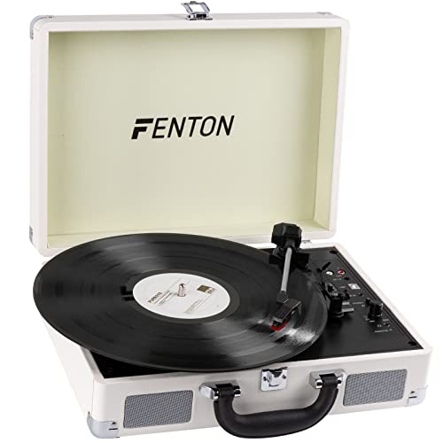 Fenton RP115 Retro Plattenspieler im Koffer mit eingebauten Lautsprechern, Bluetooth und USB - weiß