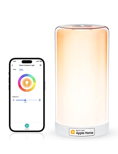 WLAN LED Nachttischlampe funktioniert mit Apple HomeKit, Meross Dimmbar Atmosphäre Touch-Tischlampe für Schlafzimmer Wohnzimmer, kompatibel mit Siri, Alexa, Google,und Smartthings, mit USB-Kabel