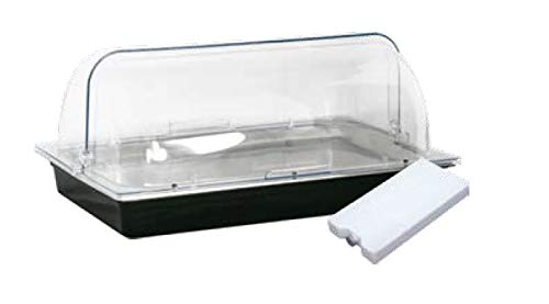 Gastro-Bedarf-Gutheil Kühlsystem GN 1/1 Kühlschale Komplettset mit Rolltop Haube und 2 Kühlakku Kühltablett Schale für Buffet Wurstplatte Fischplatte Fleischplatte Käseplatte