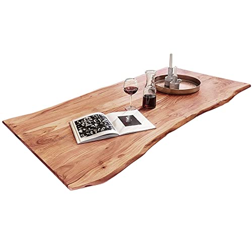 SAM Tischplatte 140x80 cm, Akazie massiv, naturfarben, stilvolle Baumkanten-Platte, pflegeleichtes Unikat