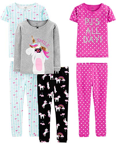 Simple Joys by Carter's 6teiliges Pyjama Baumwolle mit eng anliegender Passform Pajama-Sets, Einhorn/Punkte/Schildkröte, US 5 (EU 104-110 cm)