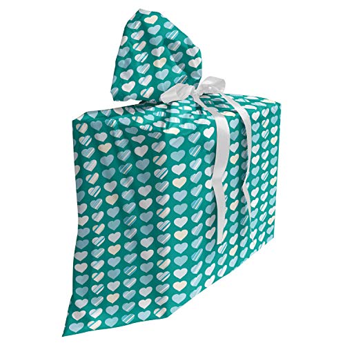 ABAKUHAUS Romantik Baby Shower Geschänksverpackung aus Stoff, Herz, 3x Bändern Wiederbenutzbar, 70 x 80 cm, Jade-Grün Seafoam Creme