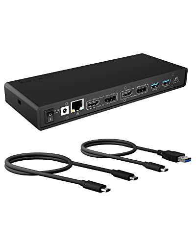 ICY BOX USB Docking Station mit USB-C & USB-A Verbindung, 3x HDMI, 2x DisplayPort, 6x USB 3.0, LAN, Audio, 4K 60 Hz, Schwarz
