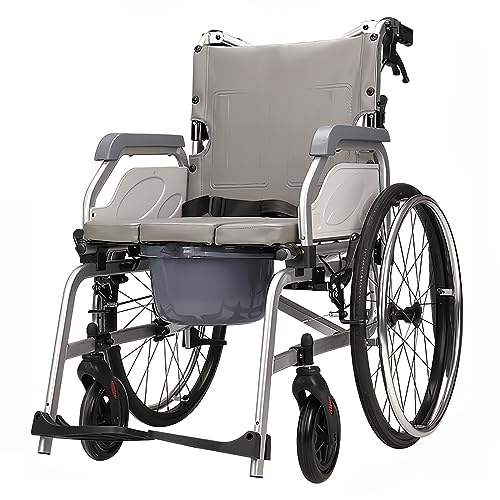 GHBXJX Rollstuhl Faltbar Leicht Reiserollstuhl, Duschrollstuhl mit Bettpfanne, Rollstühle für Erwachsene, Rollstuhl für die Wohnung, Aktivrollstuhl, Aluminium, Sitzbreite 45 cm