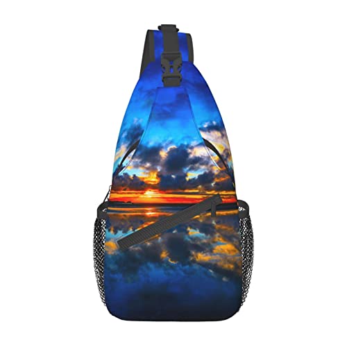 Schulter-Rucksack mit Sonnenuntergang-Aufdruck, leicht, faltbar, wasserabweisend, für den täglichen Gebrauch, Schwarz , Einheitsgröße