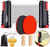 FBSPORT Tischtennis-Sets, Pingpong-Set mit Tragetasche, 2 Tischtennisschläger + 6 Ping-Pong-Bälle, sofortiger Innen- und Außenbereich, tragbares Reise-Ping-Pong-Ball-Set, ausziehbar