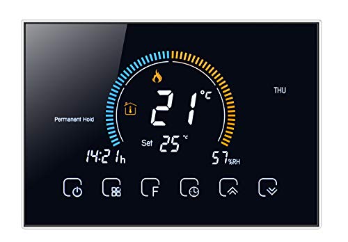 Qiumi Smart Wifi Thermostat Programmierbarer Wasserthermostat Anzeige Wetter, UV-Index, Luftfeuchtigkeit Kompatibel mit Alexa Google Home, 5A 95~240V AC （Wandmontage）