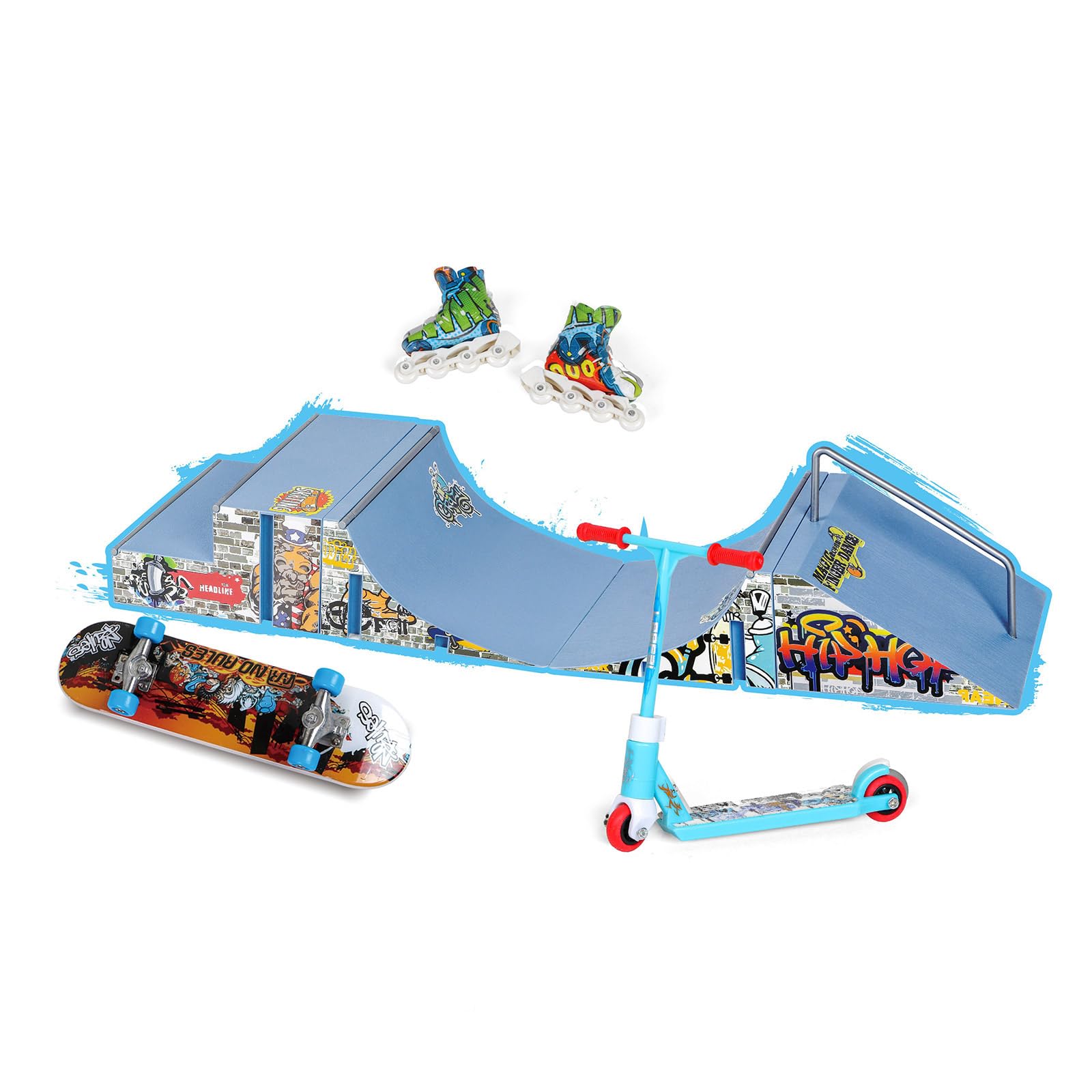 SCUDGOOD Fingerboard Skate Park Rampe Deck Und Fingerspielzeug 7-teiliges Set Board Mini Finger Skates Scooter Für Skateboard Training Fingerboard Skatepark Set Kits