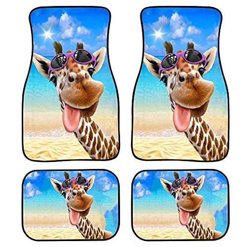 Binienty Funny Giraffe Auto-Fußmatten, universell, passend für die meisten LKWs, SUVs, Vans, rutschfest, 4-teiliges Set