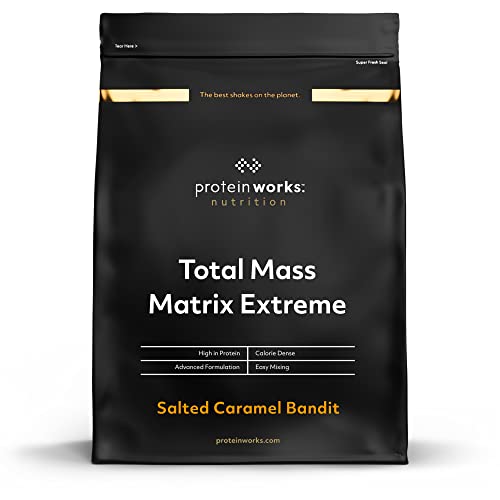 THE PROTEIN WORKS Total Mass Matrix Extreme Proteinpulver | Mass Gainer | Kalorienreicher Weight Gainer | Mit Glutamin, Creatin & Vitaminen | Salted Caramel Bandit | 1.325kg