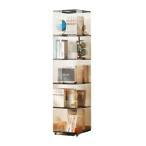 MMOU Bücherregale Drehbares Bücherregal, Turm für Ecke, Kleines Bücherregal, Hohes Industrielles, Schmales Bücherregal, für Kleinen Raum, Schlafzimmer, Arbeitszimmer (Color : Black, Size : 5 Layer)